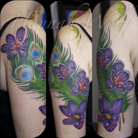 Tattoos - Peacock feathers and flowers - 116273